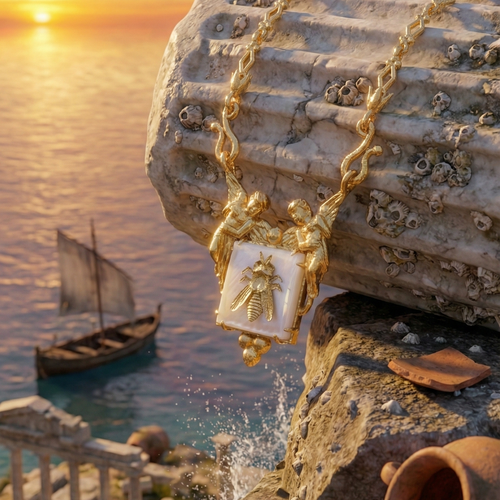 Antik Arı ve Melek Madalyon Kolye