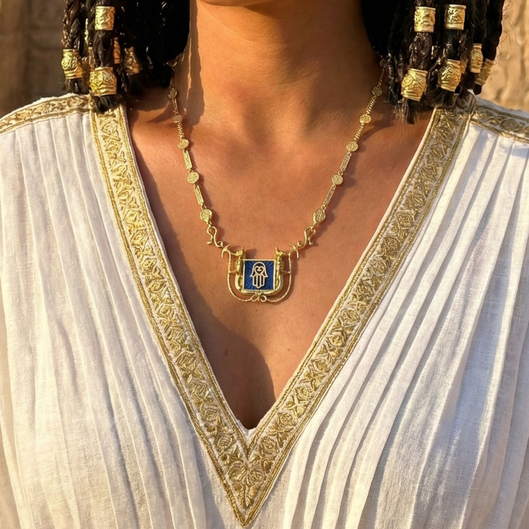 Antik Koruyucu: Fatma Ana Eli (Hamse) Lapis Madalyon Kolye